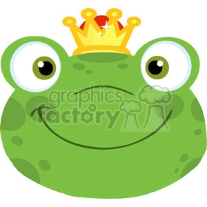 The clipart image features a cartoon frog with a comical expression. It has large, exaggerated eyes with concentric circles for pupils, and a wide mouth that almost seems to be smirking. The frog is also wearing a small, golden crown with red accents, which has sparkling effects, signifying royalty or nobility.