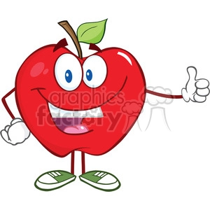5764 Royalty Free Clip Art Smiling Apple Cartoon Mascot Character Holding A Thumb Up