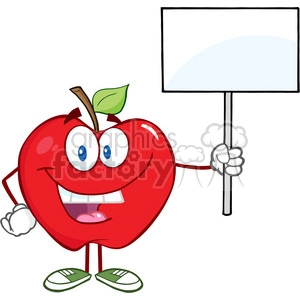 5767 Royalty Free Clip Art Happy Apple Cartoon Character Holding Up A Blank Sign