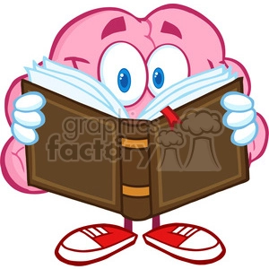 5839 Royalty Free Clip Art Smiling Brain Cartoon Character Reading A Book