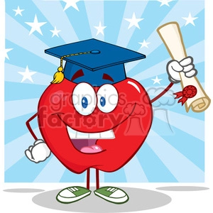 5758 Royalty Free Clip Art Happy Apple Character Graduate Holding A Diploma
