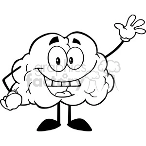 5973 Royalty Free Clip Art Happy Brain Cartoon Character Waving For Greeting