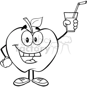 5958 Royalty Free Clip Art Smiling Apple Cartoon Character Holding A Glass With Drink