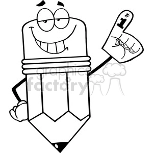 5937 Royalty Free Clip Art Smiling Pencil Cartoon Character With Foam Finger