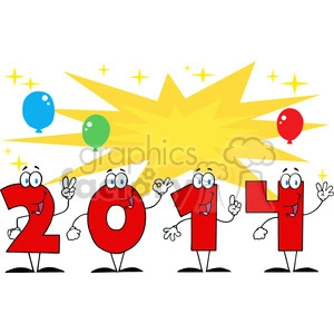 5667 Royalty Free Clip Art 2014 Year Cartoon Character With Stars And Balloons
