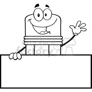 5873 Royalty Free Clip Art Happy Pencil Character Waving For Greeting Over Blank Sign