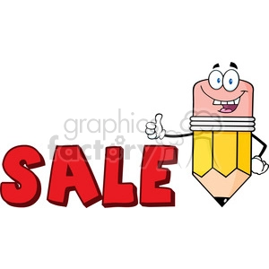 5942 Royalty Free Clip Art Happy Pencil Cartoon Character Giving A Thumb Up With Text Sale