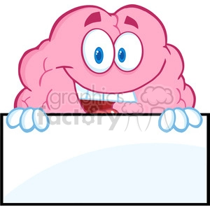5851 Royalty Free Clip Art Smiling Brain Character Over A Blank Sign