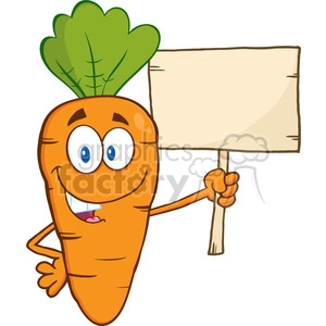 Royalty Free RF Clipart Illustration Funny Carrot Cartoon Character Holding A Wooden Board