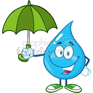 6228 Royalty Free Clip Art Smiling Water Drop With Umbrella