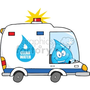 6219 Royalty Free Clip Art Water Drop Character Driving Clean Water Van