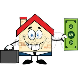 6452 Royalty Free Clip Art Smiling House Businessman Carrying A Briefcase And Showing A Dollar Bill
