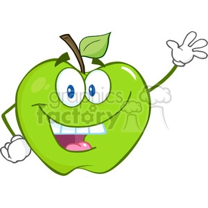 6503 Royalty Free Clip Art Smiling Green Apple Cartoon Mascot Character Waving For Greeting