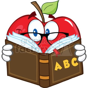 6523 Royalty Free Clip Art Smiling Apple Teacher Character Reading A Book