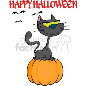 6622 Royalty Free Clip Art Halloween Cat On Pumpkin Cartoon Illustration
