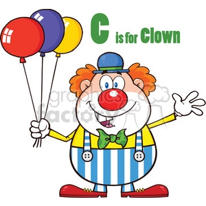 Royalty Free RF Clipart Illustration Funny Clown Cartoon Character With Balloons And Letter C
