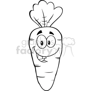 Royalty Free RF Clipart Illustration Black And White Happy Carrot Cartoon Character