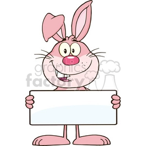 Royalty Free RF Clipart Illustration Funny Pink Rabbit Cartoon Character Holding A Banner