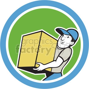delivery worker holding box side in circle shape