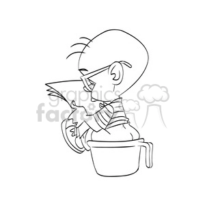 child going to bathroom in a bowl cartoon black white