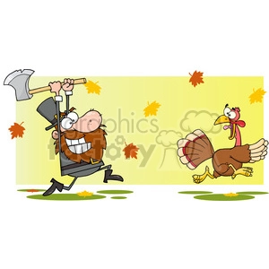 6899_Royalty_Free_Clip_Art_Angry_Pilgrim_Chasing_With_Axe_A_Turkey