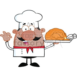 6844_Royalty_Free_Clip_Art_Cute_African_American_Chef_Cartoon_Character_Holding_Whole_Roast_Turkey