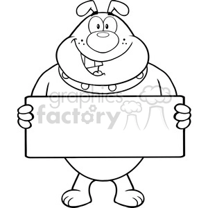Royalty Free RF Clipart Illustration Black And White Bulldog Cartoon Mascot Character Holding A Banner