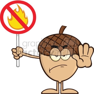 Royalty Free RF Clipart Illustration Angry Acorn Cartoon Mascot Character Holding Up A Fire Stop Sign