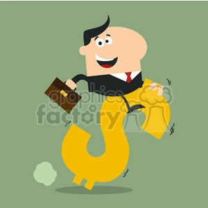 8288 Royalty Free RF Clipart Illustration Happy Manager Riding On A Hopping Dollar Symbol Flat Design Style Vector Illustration