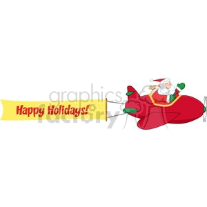 8208 Royalty Free RF Clipart Illustration Santa Flying With Christmas Plane And A Blank Banner With Text Happy Holidays
