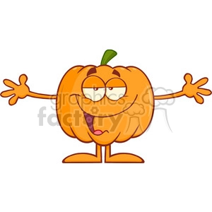 Royalty Free RF Clipart Illustration Funny Halloween Pumpkin Cartoon Mascot Character With Open Arms For Hugging