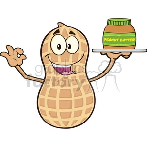 8736 Royalty Free RF Clipart Illustration Peanut Cartoon Mascot Character Holding A Jar Of Peanut Butter Vector Illustration Isolated On White