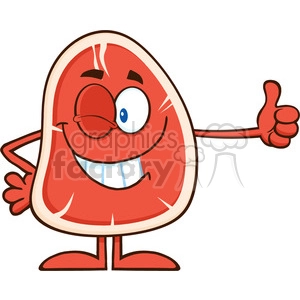 8415 Royalty Free RF Clipart Illustration Smiling Steak Cartoon Mascot Character Giving A Thumb Up Vector Illustration Isolated On White