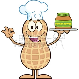 8640 Royalty Free RF Clipart Illustration Chef Peanut Cartoon Character Holding A Jar Of Peanut Butter Vector Illustration Isolated On White