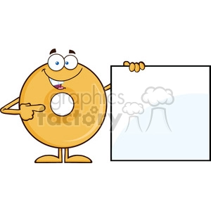 8660 Royalty Free RF Clipart Illustration Donut Cartoon Character Showing A Blank Sign Vector Illustration Isolated On White