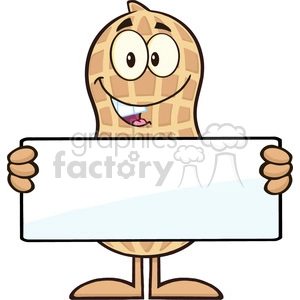 8633 Royalty Free RF Clipart Illustration Peanut Cartoon Character Holding a Blank Sign Vector Illustration Isolated On White