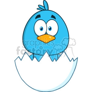 8807 Royalty Free RF Clipart Illustration Surprised Blue Bird Cartoon Character Hatching From An Egg Vector Illustration Isolated On White