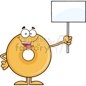 8658 Royalty Free RF Clipart Illustration Happy Donut Cartoon Character Holding Up A Blank Sign Vector Illustration Isolated On White