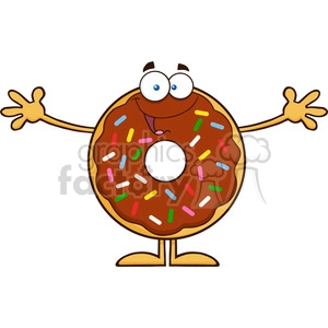 8697 Royalty Free RF Clipart Illustration Chocolate Donut Cartoon Character With Sprinkles Wanting A Hug Vector Illustration Isolated On White