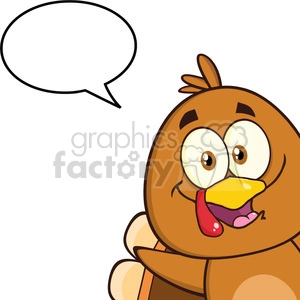 8977 Royalty Free RF Clipart Illustration Smiling Turkey Bird Cartoon Character Looking From A Corner With Speech Bubble Vector Illustration Isolated On White
