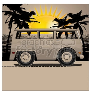volkswagen bus van sunset on beach