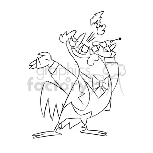 cartoon chicken singing into mic black white