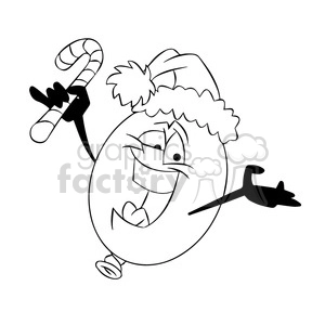 cartoon christmas balloon vector image mascot happy with a candy cane black white