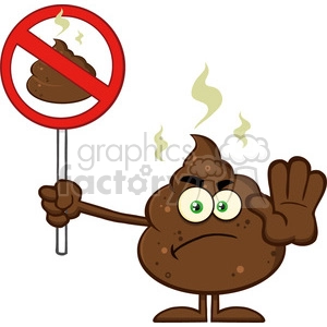 royalty free rf clipart illustration angry poop cartoon mascot character gesturing and holding a poo in a prohibition sign vector illustration isolated on white