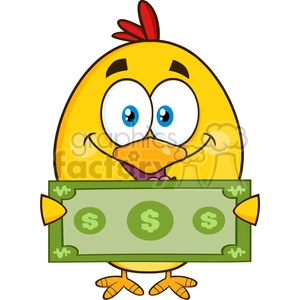 royalty free rf clipart illustration cute yellow chick cartoon character holding cash money vector illustration isolated on white