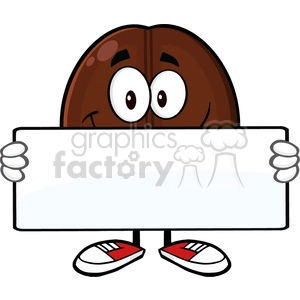 illustration smiling coffee bean cartoon mascot character holding a blank sign vector illustration isolated on white