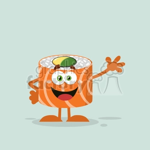 illustration funny sushi roll cartoon mascot character waving vector illustration flat style with background