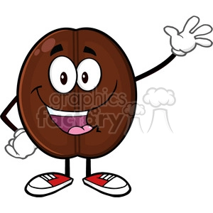 illustration happy coffee bean cartoon mascot character waving vector illustration isolated on white