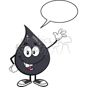 royalty free rf clipart illustration petroleum or oil drop cartoon character waving with speech bubble vector illustration isolated on white background