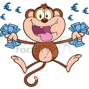royalty free rf clipart illustration rich monkey cartoon character jumping with cash money and euro eyes vector illustration isolated on white